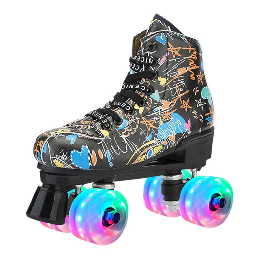 Youth Roller Skates for Women Men Graffiti Freestyle Quad Rink Skate Shoes Black 13 M US Women