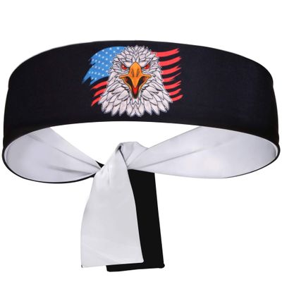 5Chaos USA Eagle Flag Headband Hachimaki Tie for Costume Karate Kitchener Chef, American Cartoon Samurai Bandana for Kids Boys Girls Women Men, Head Wrap Sweatband for Halloween