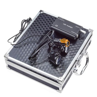 3.5X Binocular Loupes Magnifying Glasses + 5W Magnifying Lamp LED Headlamp with Filter and Belt Clip Aluminum Box Black