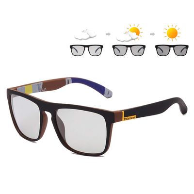 HCYCFY Photochromic Polarized Driving Sunglasses Men Square Matte Frame Eyewear Outdoor Sport Cycling UV Protection Glasses(Brown Frame/Photochromic Lens)