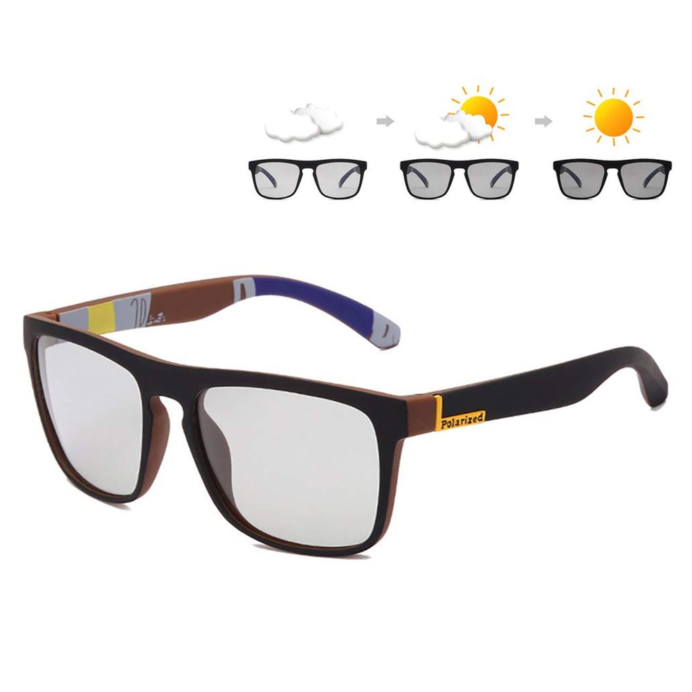 HCYCFY Photochromic Polarized Driving Sunglasses Men Square Matte Frame Eyewear Outdoor Sport Cycling UV Protection Glasses(Brown Frame/Photochromic Lens)