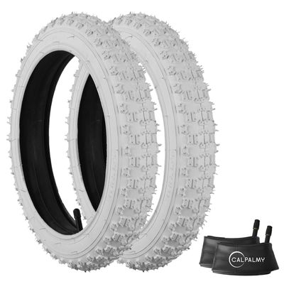 (2 Sets) 14 x 2.125 Kids Bike Replacement White Tires and Tubes - Compatible with Most 14 Kids Bikes Like RoyalBaby, Joystar, and Dynacraft - Made from BPA/Latex Free Butyl Rubber