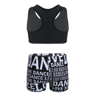 Loyan Kids Girls 2Pcs Tracksuits Dance Workout Outfits Tank Top with Letters Print Shorts Bottoms Set Black 10-12
