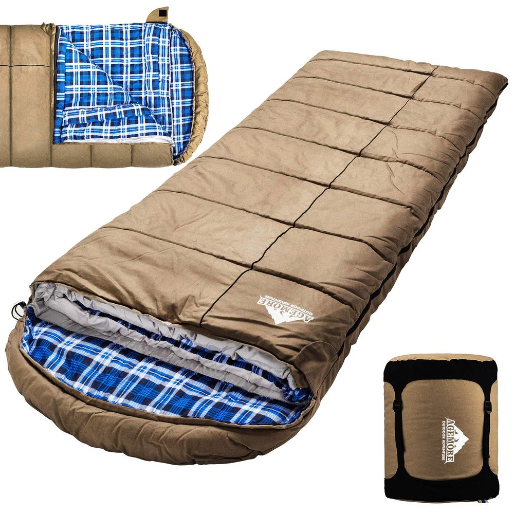 AGEMORE 0 Degree Canvas Sleeping Bag for Fishing, Hunting, Traveling and Camping Particularly in Cold Winter Outdoor with Removable Flannel Liner, Heavy Duty Sleeping Bag for Big and Tall Adults