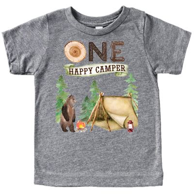 One Fun Camper 1st Birthday Camping Outdoor Themed T-Shirts for Girls and Boys Granite Heather Shirt 12 Months