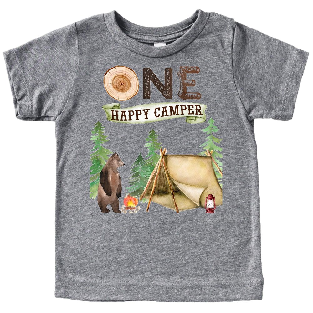 One Fun Camper 1st Birthday Camping Outdoor Themed T-Shirts for Girls and Boys Granite Heather Shirt 12 Months