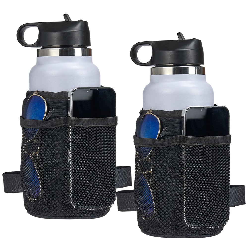 KEMIMOTO Bike Cup Holder, Handlebar Water Bottle Holder with Mesh Pockets, Oxford Fabric, Up to 32oz, 2 Pack