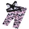 Hansber Girls Kids Active Camouflage Printed Love Dance 2Pcs Racer Crop Top with Leggings Sports/Dance Outfit Camouflage Pink 8 view 4