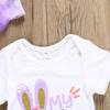 XFGLCK Newborn Baby Girl Skirt Outfit Bunny Letters Short Sleeve Bodysuit Tutu Skirt Headband Leg Warmers 4pcs (Purple, 0-3 Months) view 3
