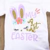 XFGLCK Newborn Baby Girl Skirt Outfit Bunny Letters Short Sleeve Bodysuit Tutu Skirt Headband Leg Warmers 4pcs (Purple, 0-3 Months) view 4