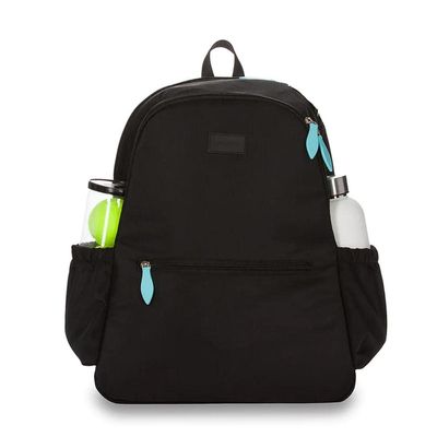 Ame & Lulu Courtside 2.0 Tennis Backpack - Removable Adjustable Straps - Exterior Pocket Fits Two Racquets - Black & Blue - 1 Count