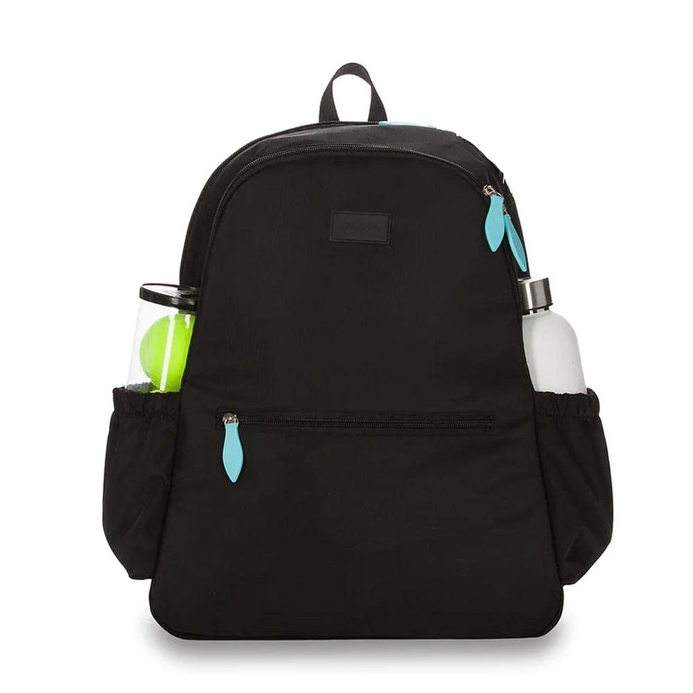 Ame & Lulu Courtside 2.0 Tennis Backpack - Removable Adjustable Straps - Exterior Pocket Fits Two Racquets - Black & Blue - 1 Count