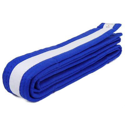 AAMA Color Belts with White Stripe for Martial Arts - Taekwondo Karate Judo - Blue w/White Stripe - Size 4