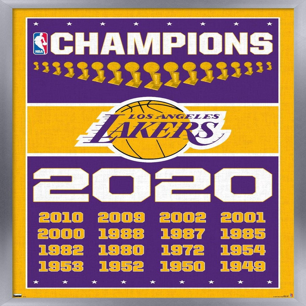NBA Los Angeles Lakers - Champions 20 Wall Poster, 22.4L" x 14.7W", Silver Framed Version