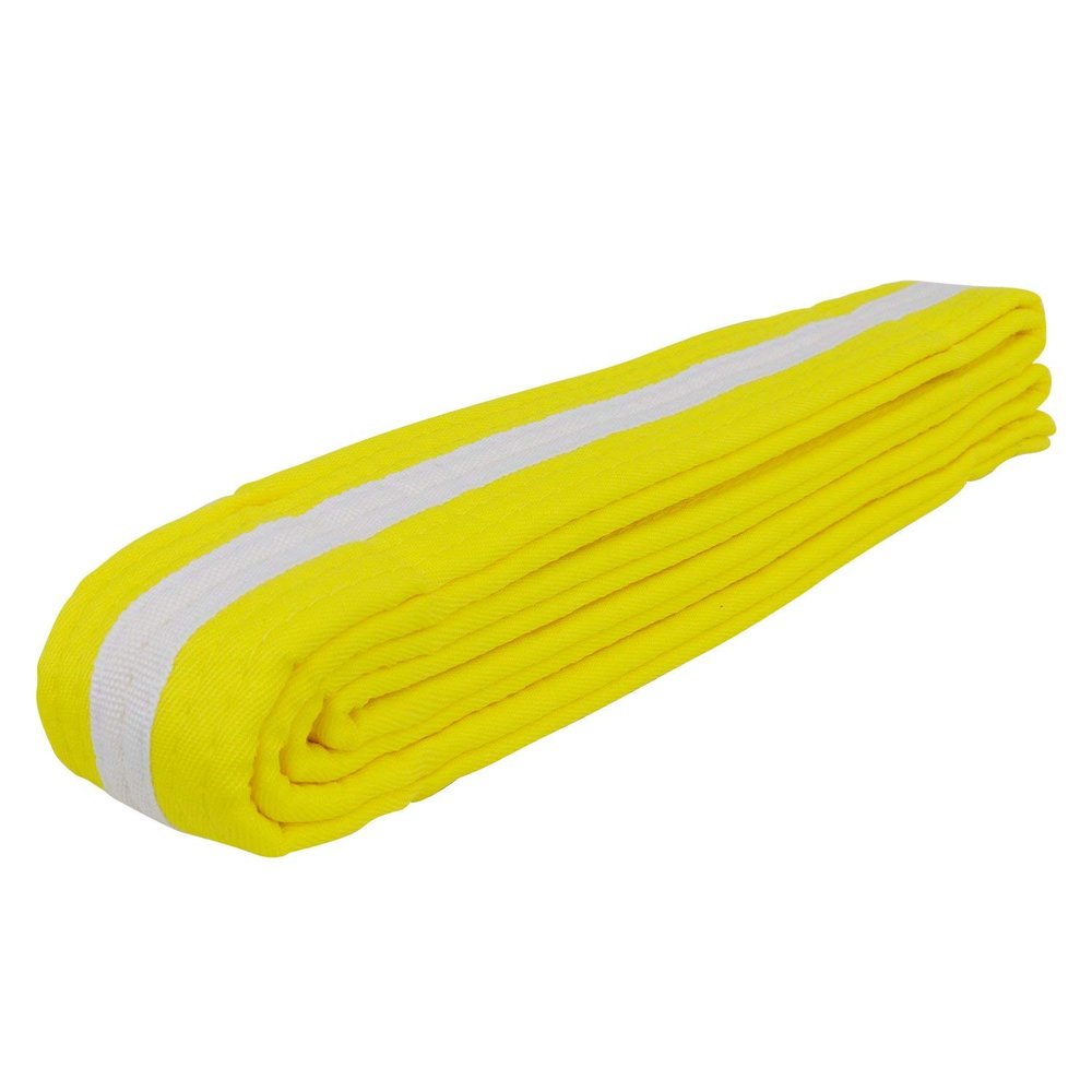 AAMA Color Belts with White Stripe for Martial Arts - Taekwondo Karate Judo - Yellow w/White Stripe - Size 7