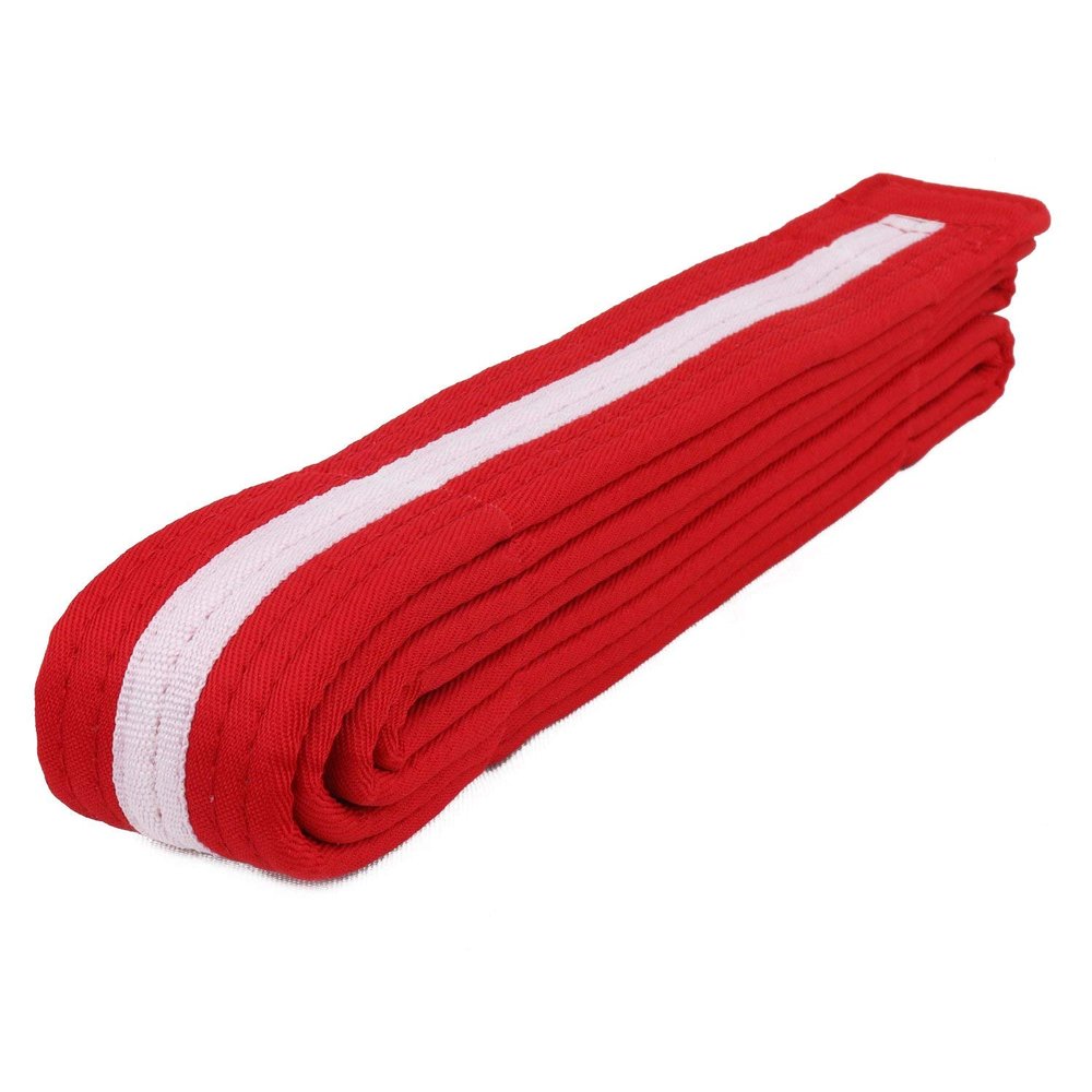 AAMA Color Belts with White Stripe for Martial Arts - Taekwondo Karate Judo - Red w/White Stripe - Size 8