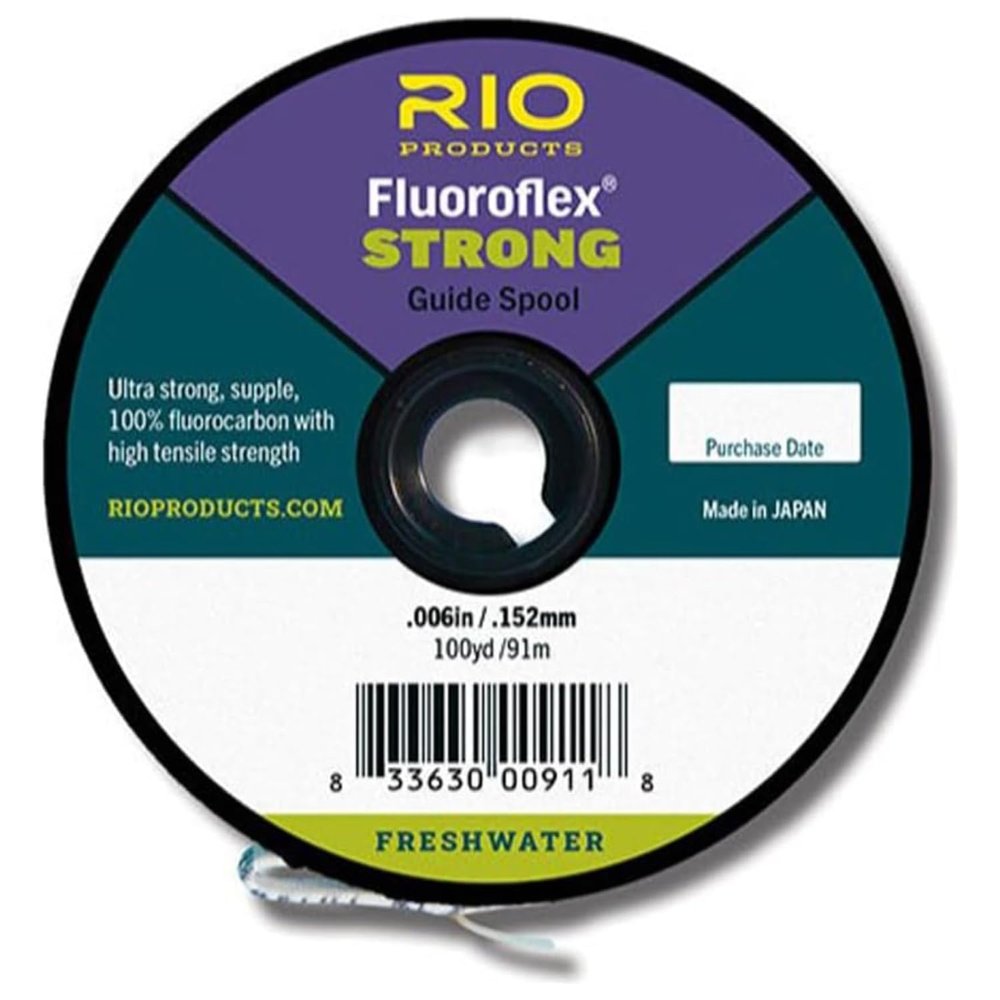 RIO Products Fluoroflex Strong Tippet, 100% Fluorocarbon Fly Fishing Tippet for Trout, Abrasion Resistant, Strong, & Knot Friendly, 100yd Guide Spool, 6X