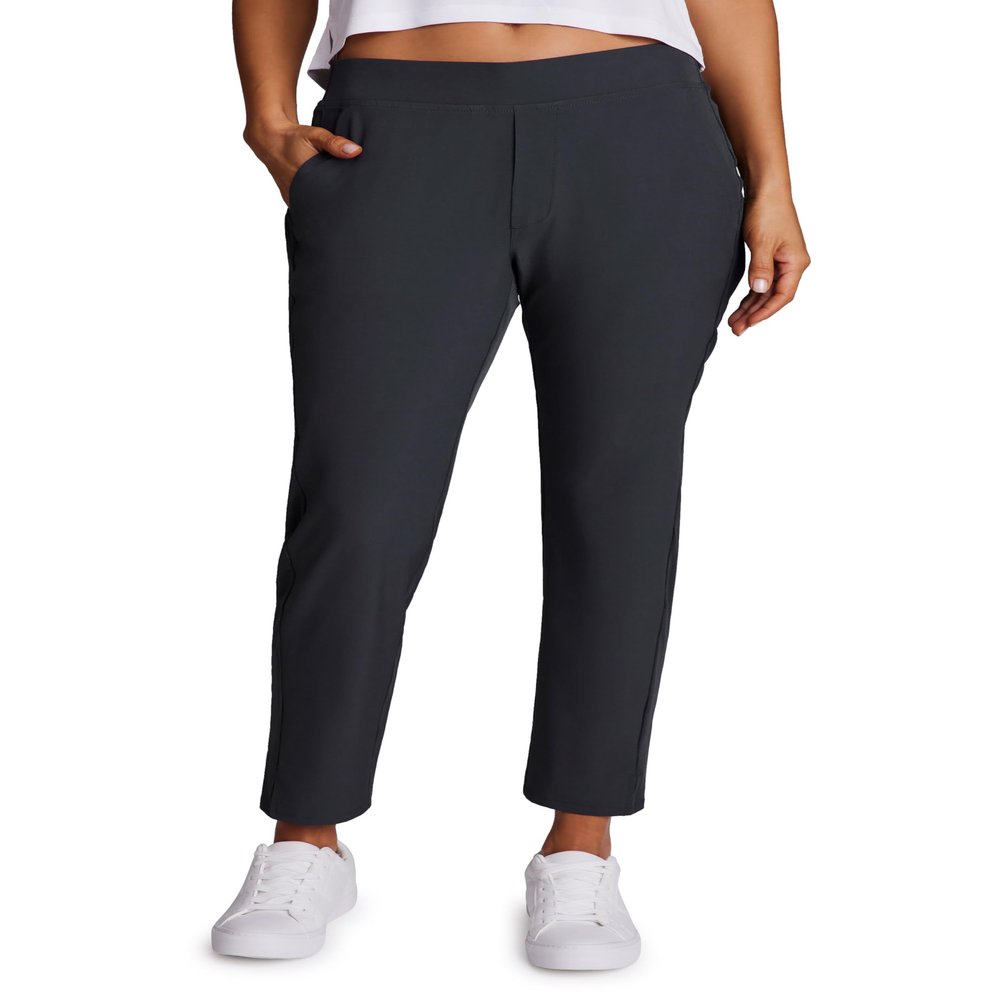 RBX Activewear Women's Ankle Pant, Quick Drying Lightweight Stretch Woven Straight Leg Pants with Pockets Ribbed Side Charcoal XL