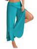Andongnywell Women's Palazzo Wide Leg Split Pants Casual Beach Flowy Wrap Pants Yoga Sweatpants Trousers (Blue,X-Large) view 1