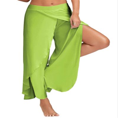 Andongnywell Slit Leg Palazzo Pant for Women Flowy Yoga Sweatpants Loose Pants Wide Leg Lounge Joggers Trousers (Light Green,Small)