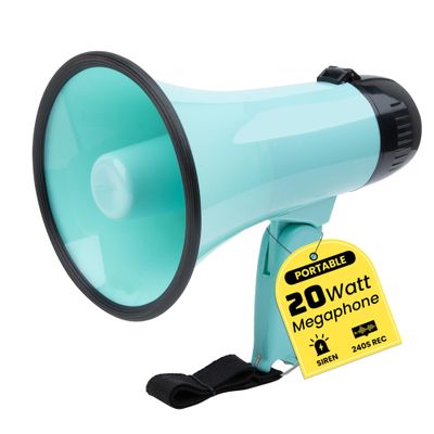 MyMealivos 20W Megaphone Bullhorn, Built in Siren & 240s Recording, 5.4"8.6" Portable Megaphone with Volume Control Cover Up to 300 feet+ for Indoor and Outdoor Activities(Teal)