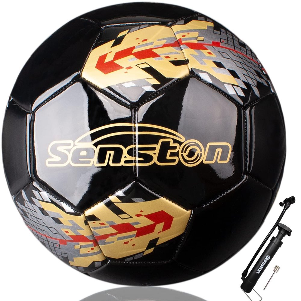 Senston Soccer Ball for Kids and Adult Training Ball Black Size 5 Official Match Football Balls with Pump