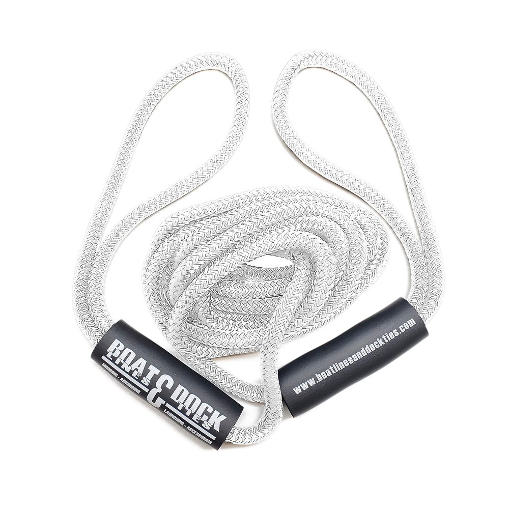 Boat Throw Rope- Double Braided Nylon Rope, Stitched Loops and Floats by Boat Lines and Dock Ties (White 2 Loop, 10 feet)