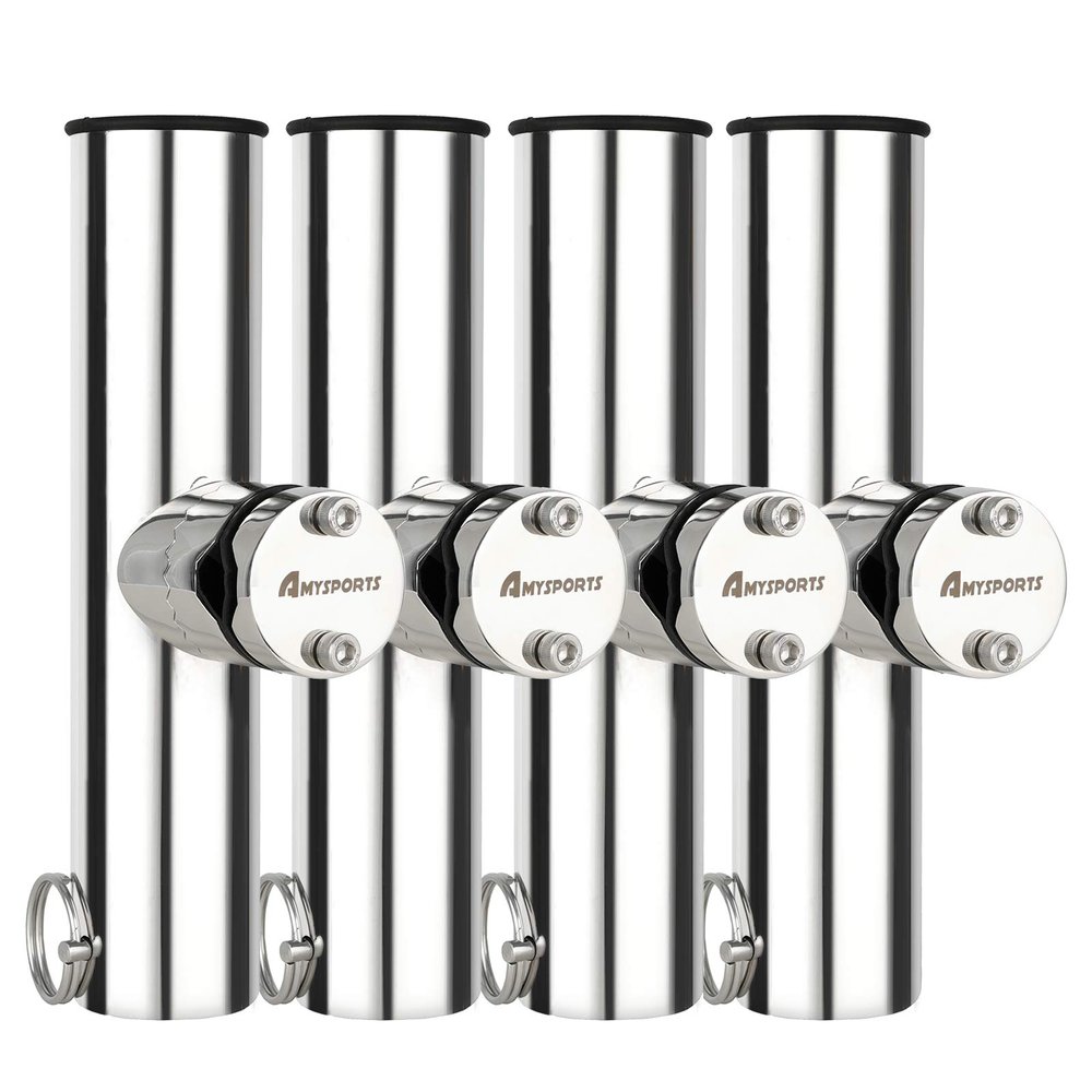 AMYSPORTS Stainless Steel Trolling Rod Holder Clamp Side Mount Fishing Pole Holders Adjustable Kayak Rail Rods Supporters Boat Sailboat for Boating 4Pcs