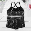 Loyan Kids Girls Dance Tracksuits Spaghetti Shoulder Straps Sequined Crop Top with Shorts Bottom Set Black 8-10 view 4