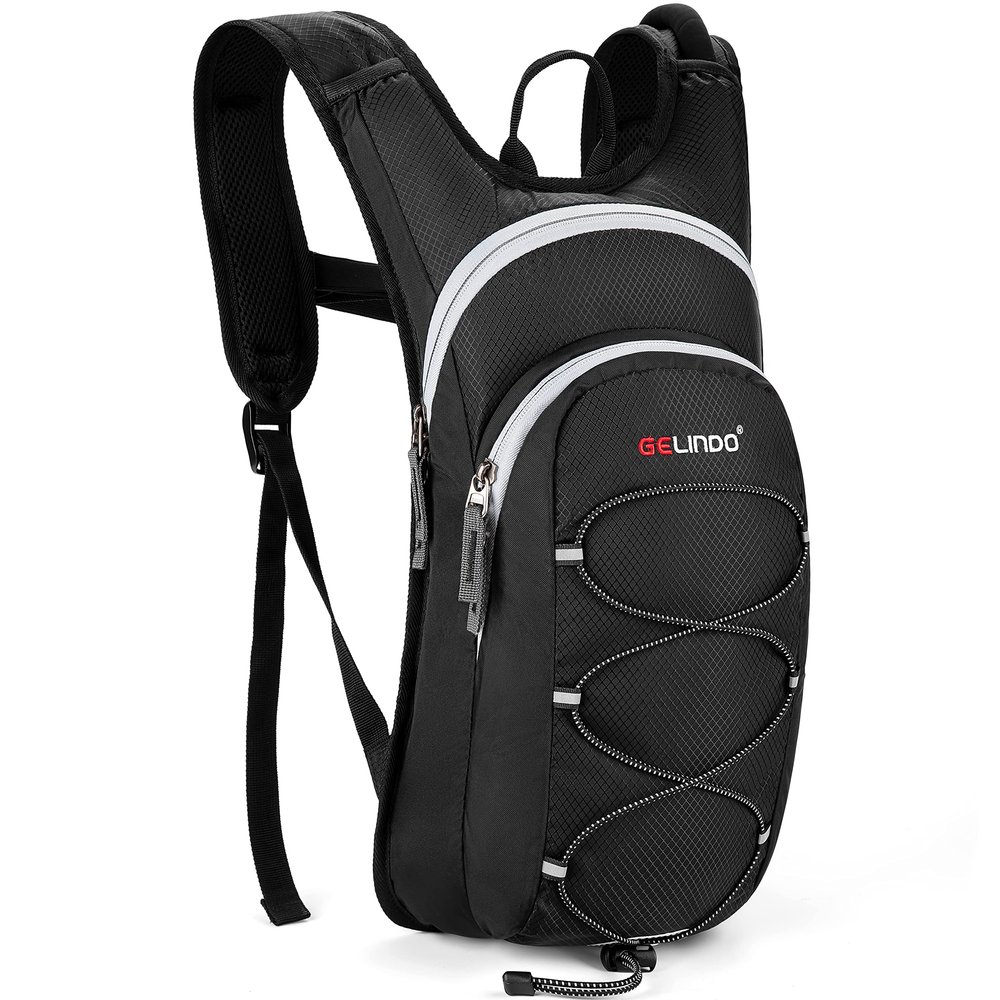 Gelindo Water Backpack Hiking Hydration Pack, Insulated Hydration Backpacks with 2L BPA Free Water Bladder for Men, Women, for Running, Cycling, Camping, Walking and Outdoor-Black