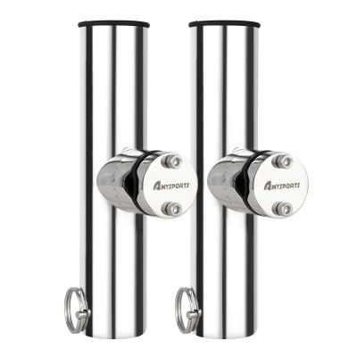 AMYSPORTS Stainless Steel Trolling Rod Holder Clamp Side Mount Fishing Pole Holders Adjustable Kayak Rail Rods Supporters Boat Sailboat for Boating 2Pcs