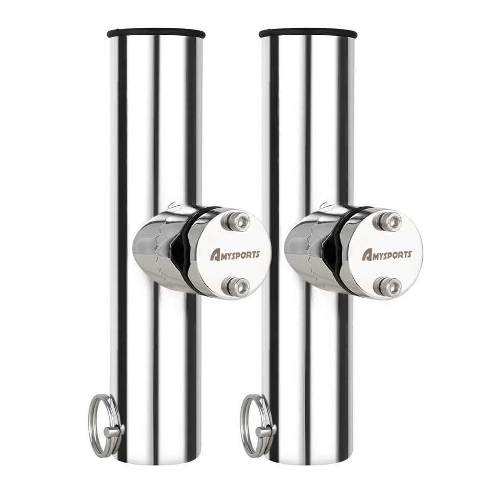 AMYSPORTS Stainless Steel Trolling Rod Holder Clamp Side Mount Fishing Pole Holders Adjustable Kayak Rail Rods Supporters Boat Sailboat for Boating 2Pcs