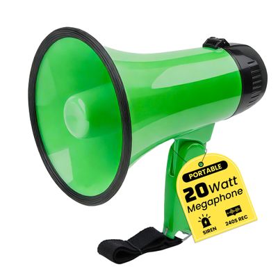 MyMealivos Portable Megaphone Bullhorn 20 Watt Power Megaphone Speaker Voice and Siren/Alarm Modes with Volume Control and Strap (Green)