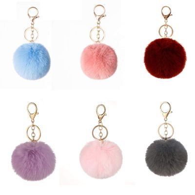 6 Pieces Pom Pom Keychain Soft Artificial Fur Ball Keychain Fluffy Accessories Car Bag Charm Puff Plush Ball Keyring Faux Rabbit Fur Cute Pompoms Ball Keyring for Girls Women (Mix Colors)