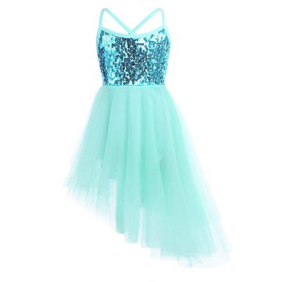 Loyan Kids Girls Dance Dress Gymnastics Leotard Sleeveless Sequins Tulle Ballet Lyrical Dancewear Mint Green 4-5