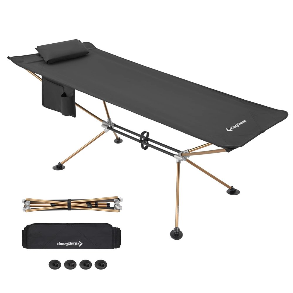 KingCamp Hammock with Stand, Portable Folding Large Oversized XL Heavy Duty Ultralight Lay Flat Sleeping Camping Cot with Carry Bag for Adult Outside Outdoor Backpacking Travel Patio Backyard, Black