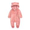 Newborn Baby Warm Snowsuit Cotton Fleece Hooded Romper Bear Pattern Jumpsuit for Baby Girl Boy Pink 0-3M view 1