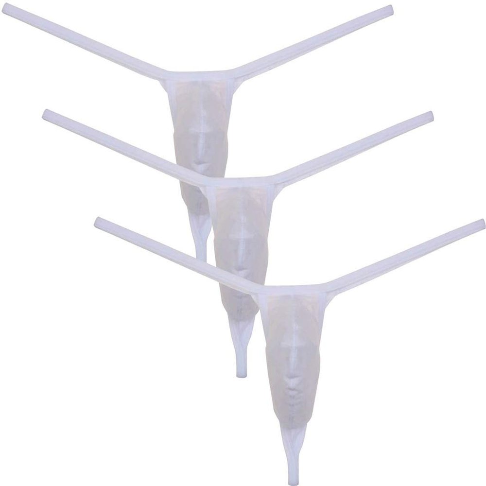 OROCOJUCO Men's Slim Pouch Thong T-Back Underwear Jacquard String Mini Coverage Tanga 3-Pack(White) L