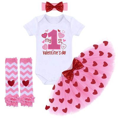 1st Valentine's Day Outfit for Baby Girls Romper Tutu Skirt Leg Warmers Headband Soft Clothing Set Photoshoot Playwear Casual my 1st Valentine's Day Heart 6-12 Months