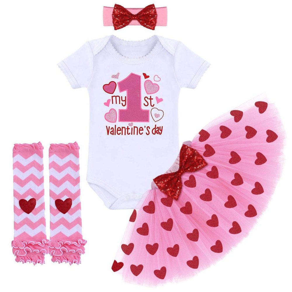 1st Valentine's Day Outfit for Baby Girls Romper Tutu Skirt Leg Warmers Headband Soft Clothing Set Photoshoot Playwear Casual my 1st Valentine's Day Heart 6-12 Months