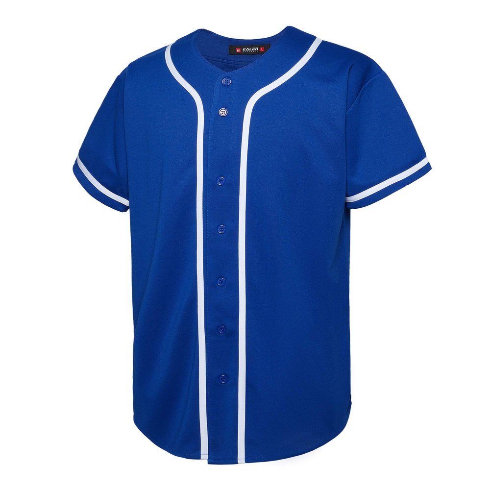 EALER BJ80 Series Mens Baseball Jersey Button Down Shirts Short Sleeve Hipster Hip Hop Sports Uniforms Blue