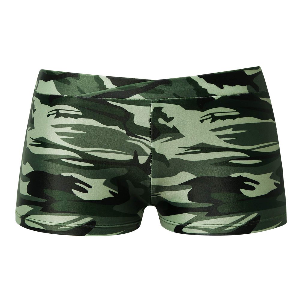 dPois Kids Girls' Gym Yoga Sports Stretch Tight Shorts Bottoms Gymnastics Workout Knickers Hot Pants (Camouflage Green, 3-4)
