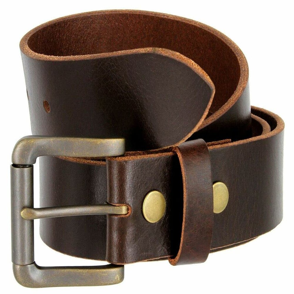 Belts.com Roller Buckle Casual Jean One Piece Full Grain Buffalo Oil Tanned Leather Belt 1-1/2"(38mm) Wide (Brown, 30)