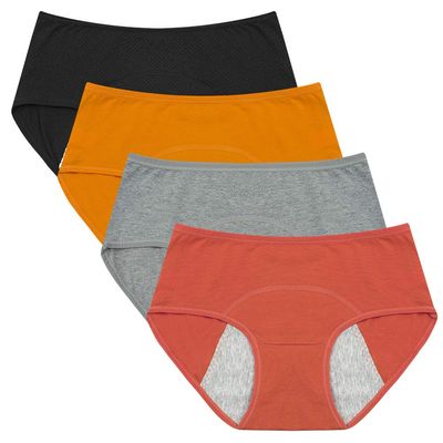 Kissecret Teenager Girl's Breathable Cotton Period Panties Pack of 4pcs Menstrual Heavy Flow Leak-Proof Underwear Briefs (Medium, Style3)