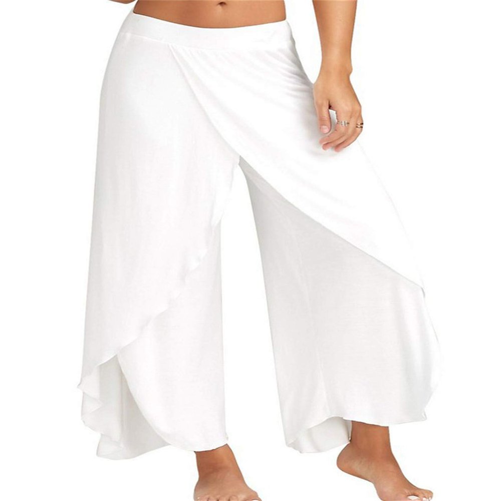 Andongnywell Slit Leg Palazzo Pant for Women Flowy Yoga Sweatpants Loose Pants Wide Leg Lounge Joggers Trousers (White,XXX-Large)
