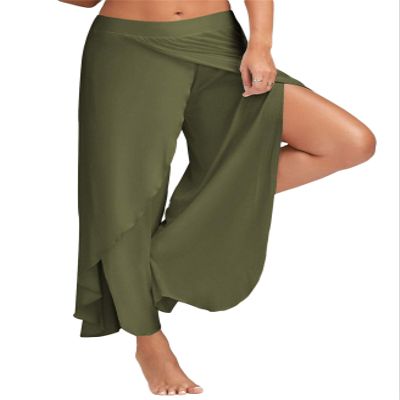 Andongnywell Slit Leg Palazzo Pant for Women Flowy Yoga Sweatpants Loose Pants Wide Leg Lounge Joggers Trousers (Green,X-Large)