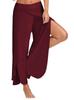 Andongnywell Slit Leg Palazzo Pant for Women Flowy Yoga Sweatpants Loose Pants Wide Leg Lounge Joggers Trousers (Wine Red,X-Large) view 1