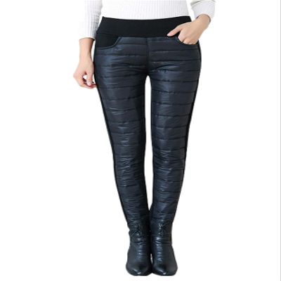 Andongnywell Women's Add Down and Thicken high Waist Elastic Thin Warm Big Mom Down Cotton Pants Trousers (Black,XXXX-Large)
