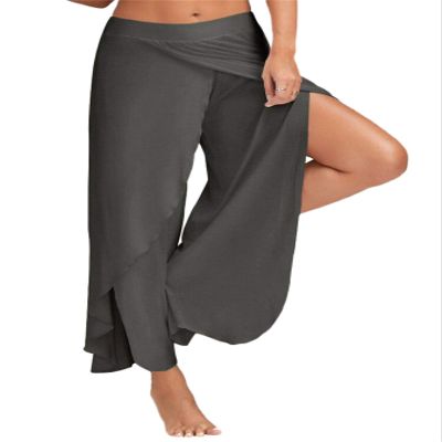 Andongnywell Slit Leg Palazzo Pant for Women Flowy Yoga Sweatpants Loose Pants Wide Leg Lounge Joggers Trousers (Dark Gray,Small)