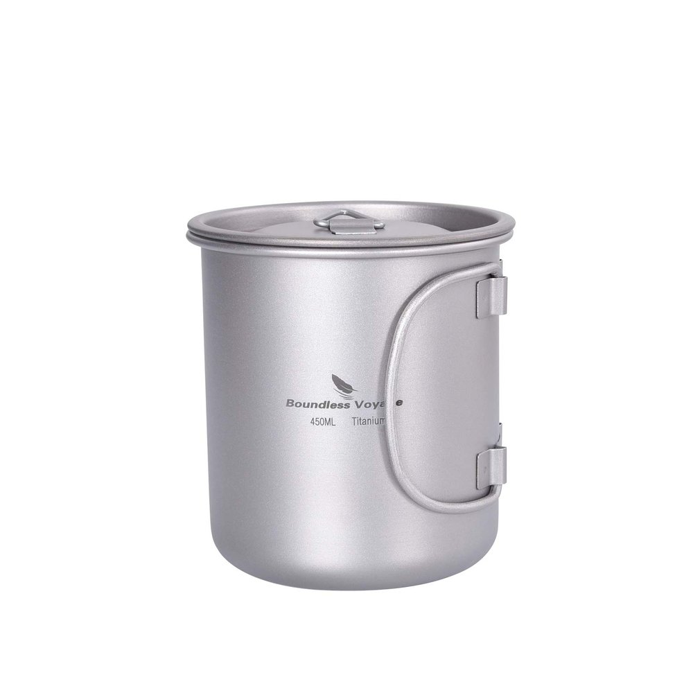 usharedo 450ml Titanium Cup Portable Camping Picnic Water Cup with Lid Outdoor Ultralight Camping Drinking Cup Mug Picnic Cutlery Cookware (Ti1544C/U)